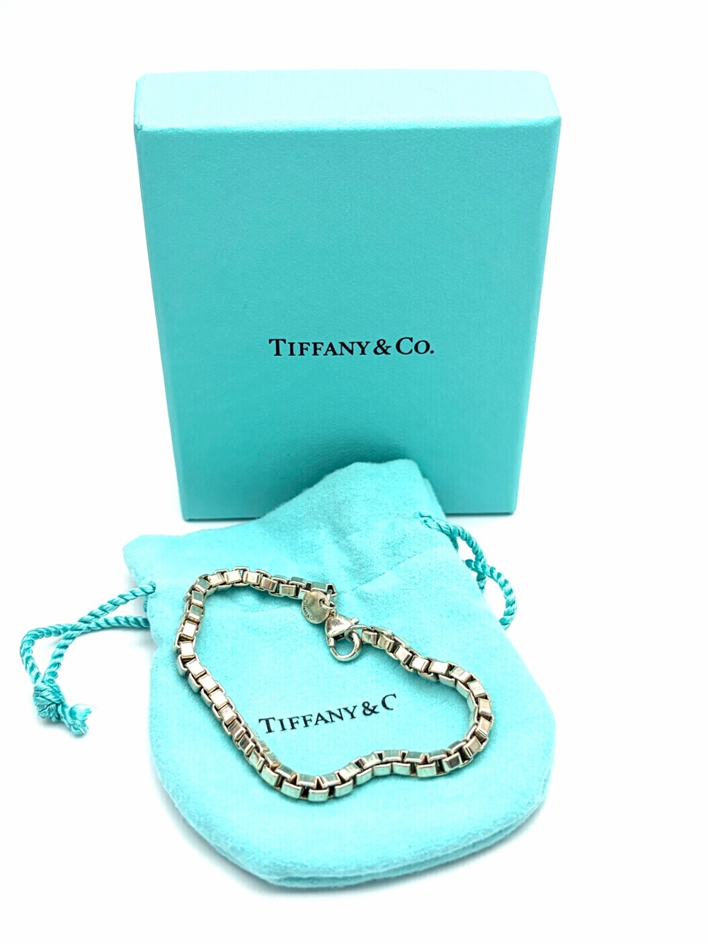 Tiffany & Co. Venetian Box Link Bracelet, .925 Sterling, incl Box & Pouch 7.25”